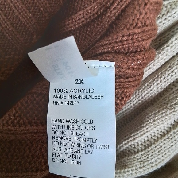 Plus Size Acrylic Cardigan Sweater Size 2X White, Brown, Tan Colorblock - Picture 8 of 11